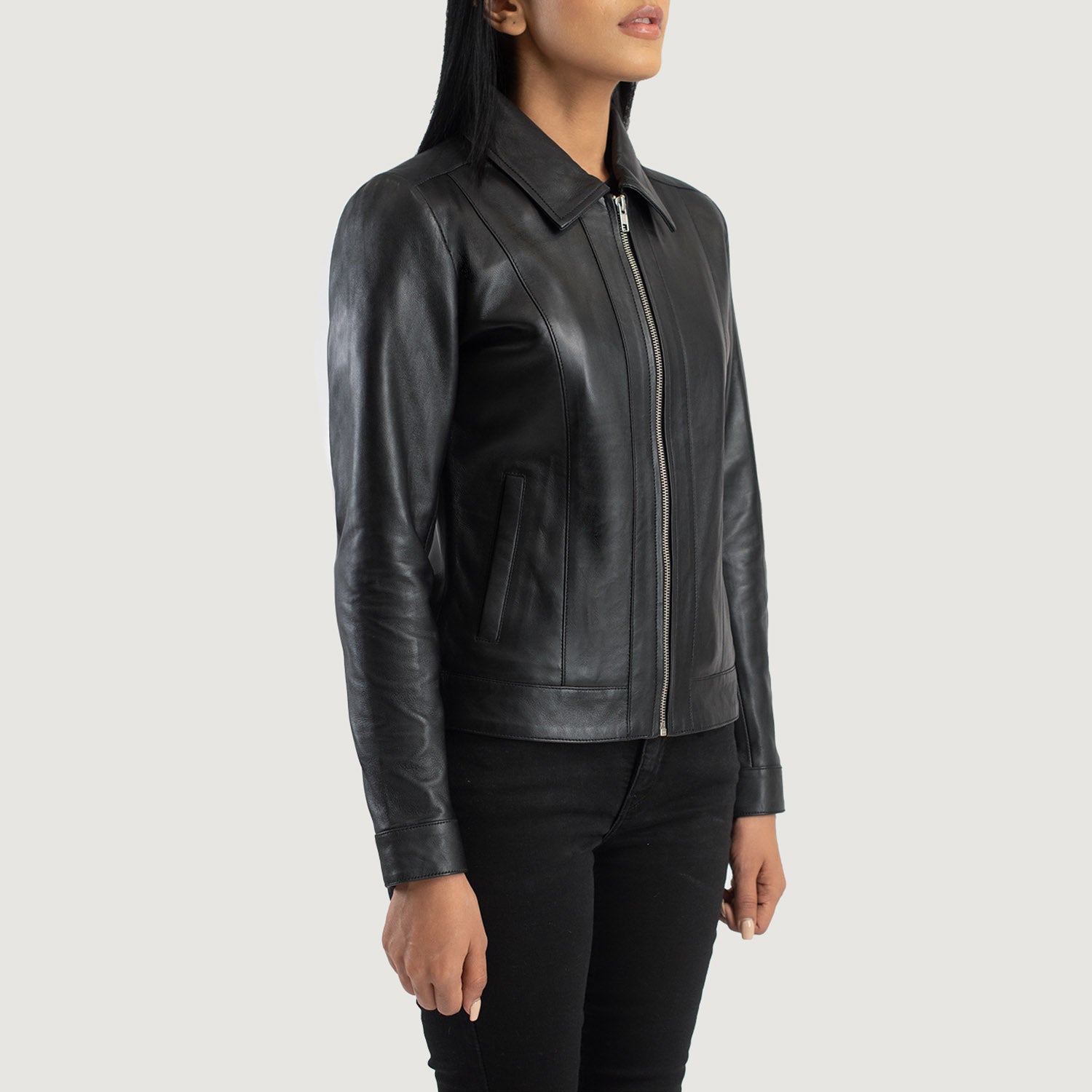 Vixen Black Classic Collar Leather Jacket 2