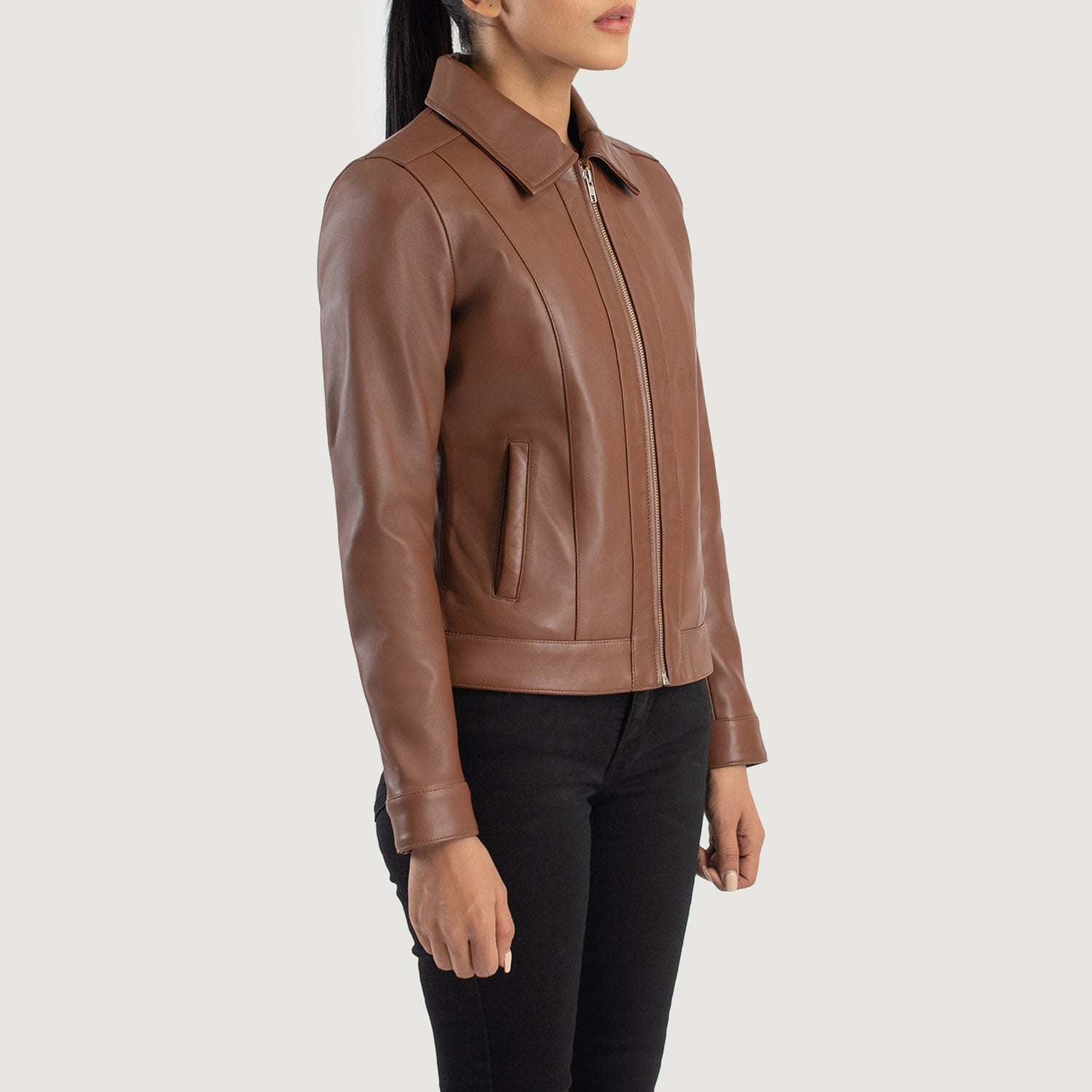 Vixen Brown Classic Collar Leather Jacket 2