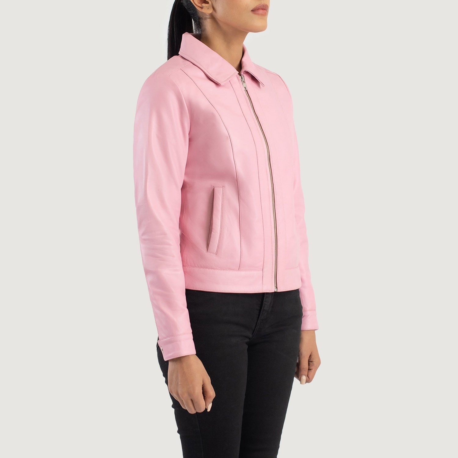 Vixen Pink Classic Collar Leather Jacket 2