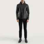 Andy Matte Black Hooded Leather Jacket 4