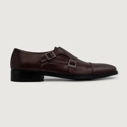 Boston Double Monk Strap Maroon Leather Shoes 2