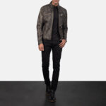 Ionic Distressed Brown Leather Biker Jacket 4