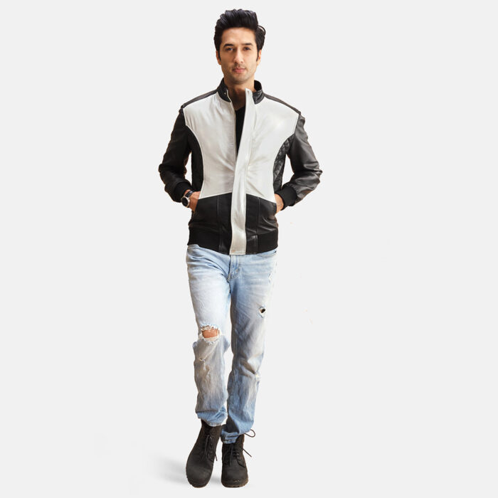 Spade Silver Black Leather Bomber Jacket 4