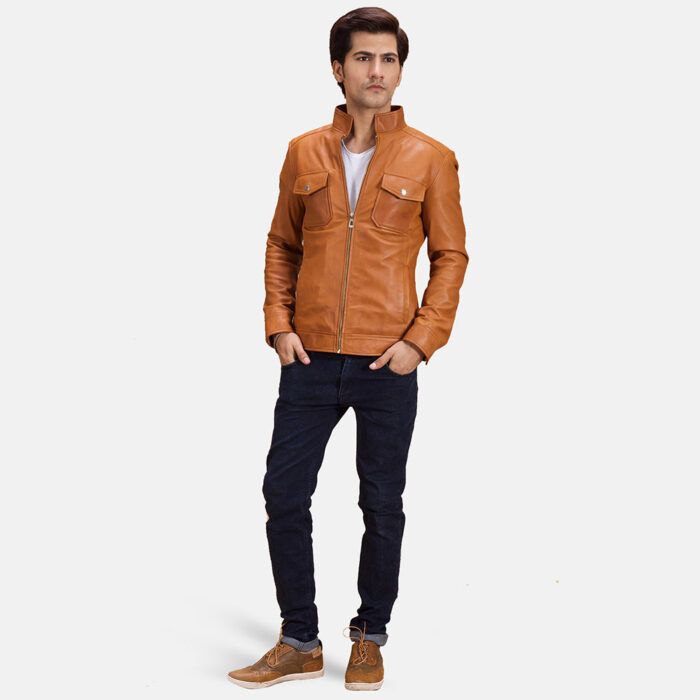 Voltex Tan Leather Biker Jacket 3