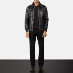 Aaron Black Leather Bomber Jacket 3