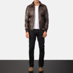 Aaron Brown Leather Bomber Jacket 4