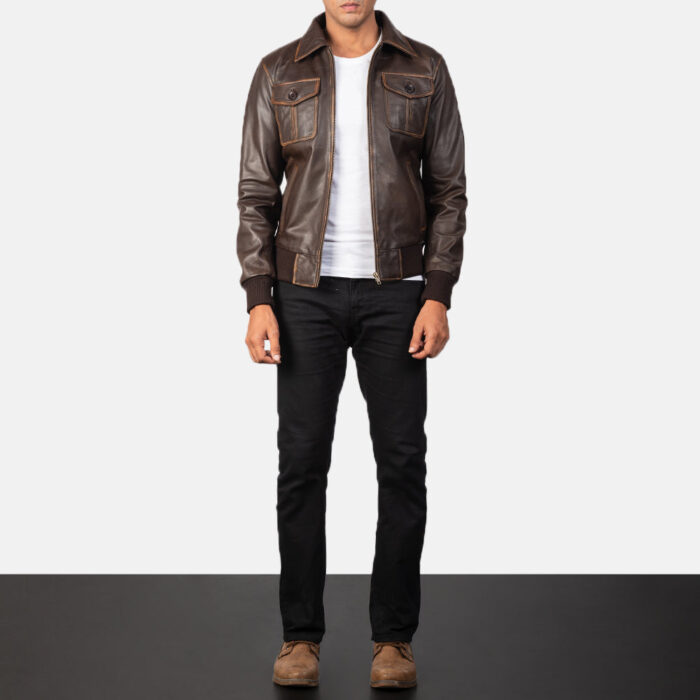 Aaron Brown Leather Bomber Jacket 4
