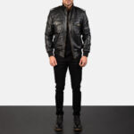 Agent Shadow Black Leather Bomber Jacket 3