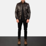 Agent Shadow Brown Leather Bomber Jacket 3