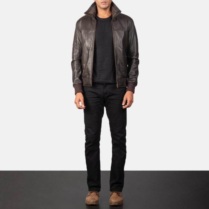 Air Rolf Brown Leather Bomber Jacket 4