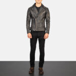 Armand Distressed Brown Leather Biker Jacket 4