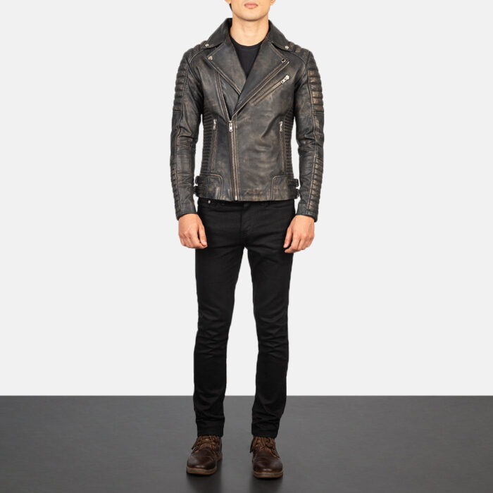 Armand Distressed Brown Leather Biker Jacket 4