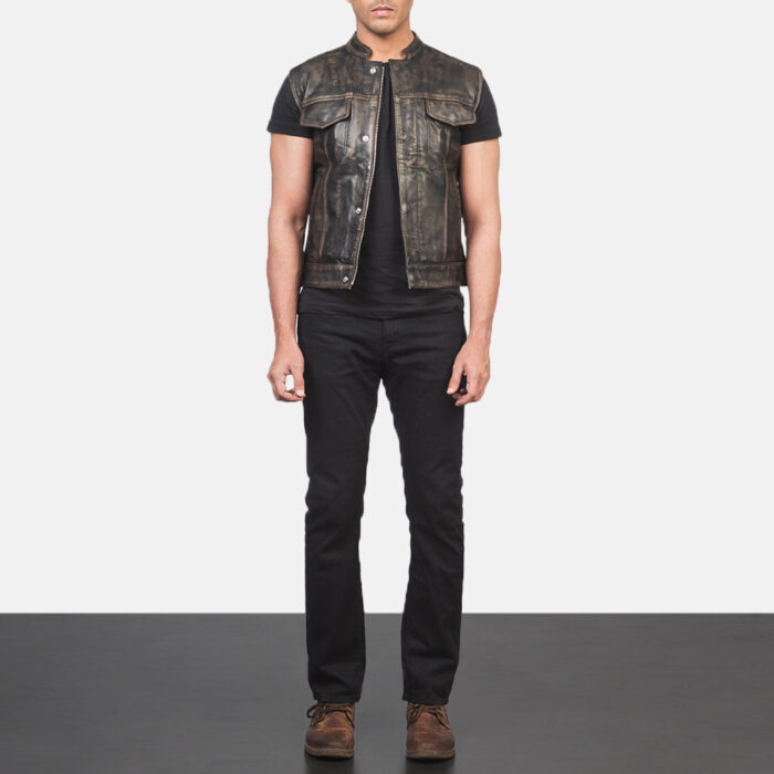 Atlas Moto Distressed Brown Leather Vest 3
