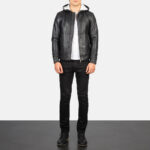 Baston Black Hooded Leather Bomber Jacket 3