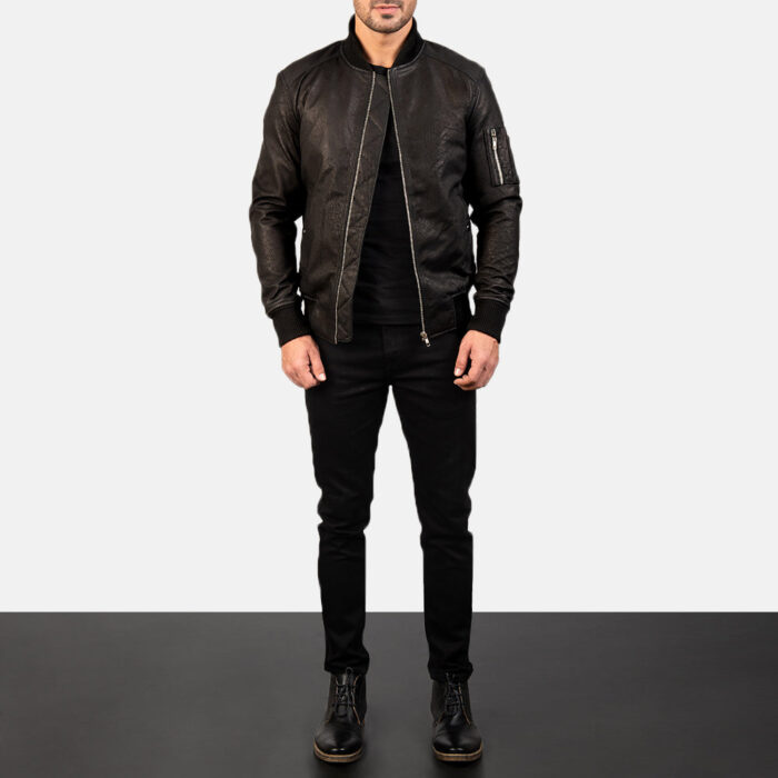 Bomia Ma-1 Distressed Black Leather Bomber Jacket 2