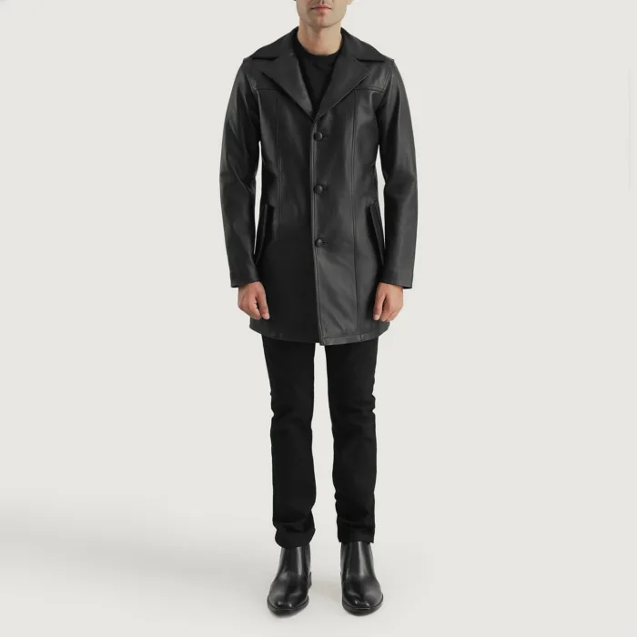Brawnton Black Leather Coat 3