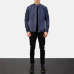 Charcoal Navy Blue Suede Biker Jacket 3