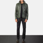 Columbus Green Leather Bomber Jacket 3