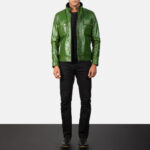 Darren Distressed Green Leather Biker Jacket 4