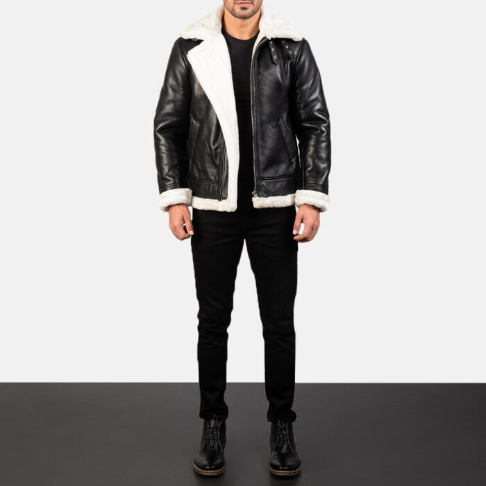 Francis B-3 Black & White Leather Bomber Jacket 3