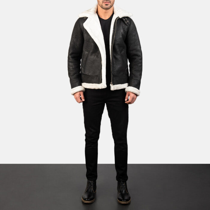 Francis B-3 Distressed Black Leather Bomber Jacket 3