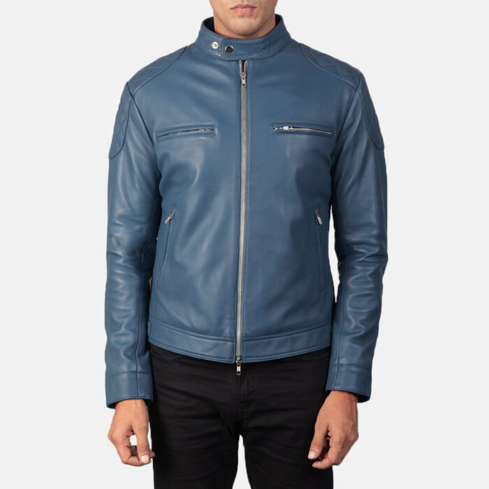 Gatsby Blue Leather Biker Jacket 3