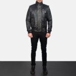 Glen Street Black Leather Bomber Jacket 4