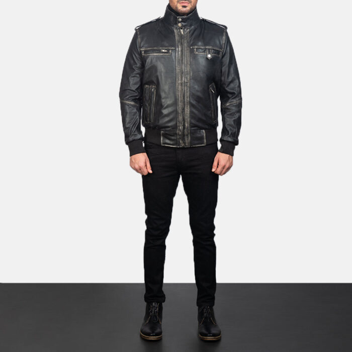 Glen Street Black Leather Bomber Jacket 4