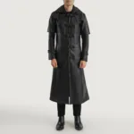 Huntsman Black Hooded Leather Trench Coat 3