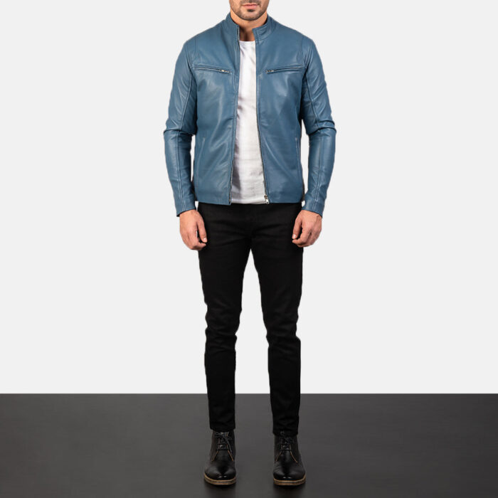 Ionic Blue Leather Biker Jacket 3