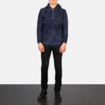 Kenton Hooded Blue Suede Pullover Jacket 3