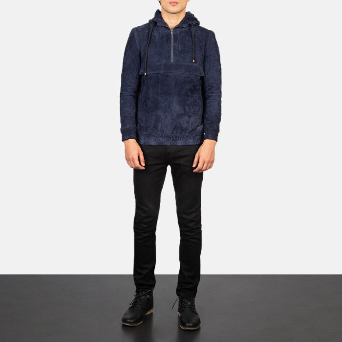 Kenton Hooded Blue Suede Pullover Jacket 3