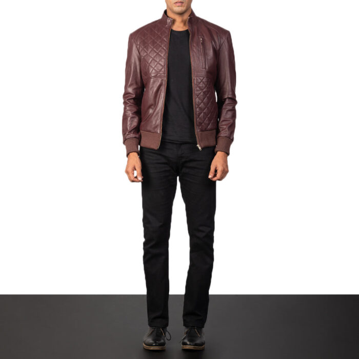 Moda Maroon Leather Bomber Jacket 4