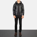 Nintenzo Black Hooded Leather Bomber Jacket 3