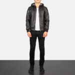 Nintenzo Brown Hooded Leather Bomber Jacket 3
