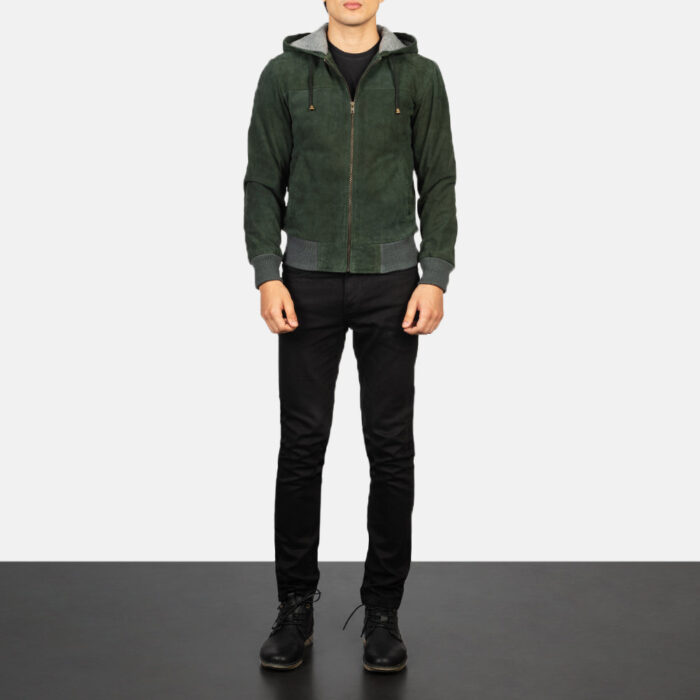 Nintenzo Green Hooded Suede Bomber Jacket 3
