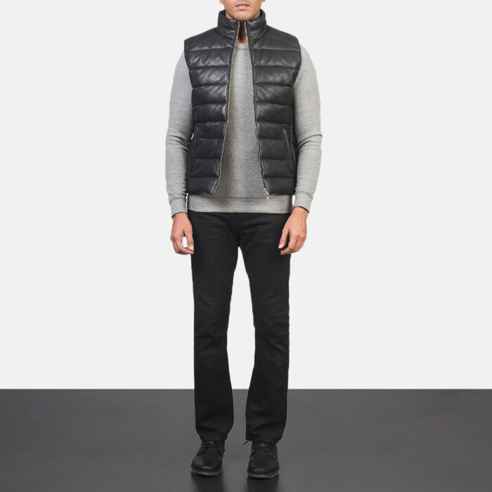 Reeves Black Leather Puffer Vest 3
