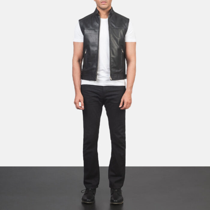 Roland Black Leather Biker Vest 3