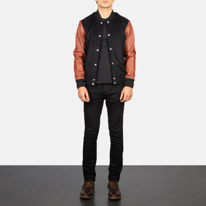 Vaxton Brown & Black Hybrid Varsity Jacket 3