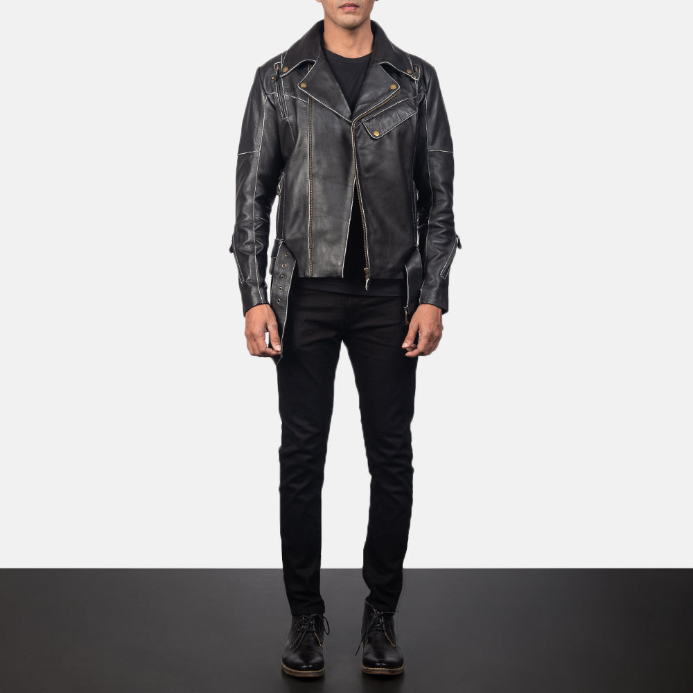Vincent Black Leather Biker Jacket 3