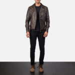 Vincent Brown Leather Biker Jacket 4