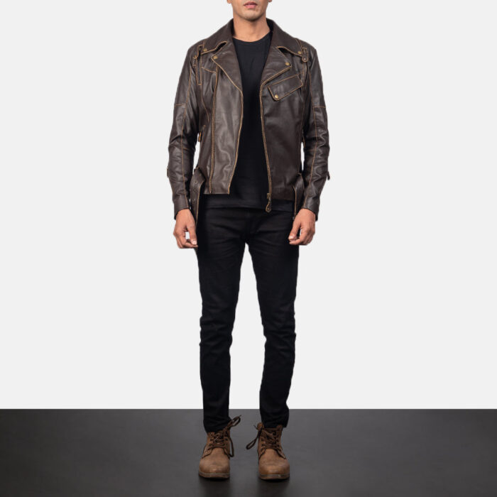 Vincent Brown Leather Biker Jacket 4