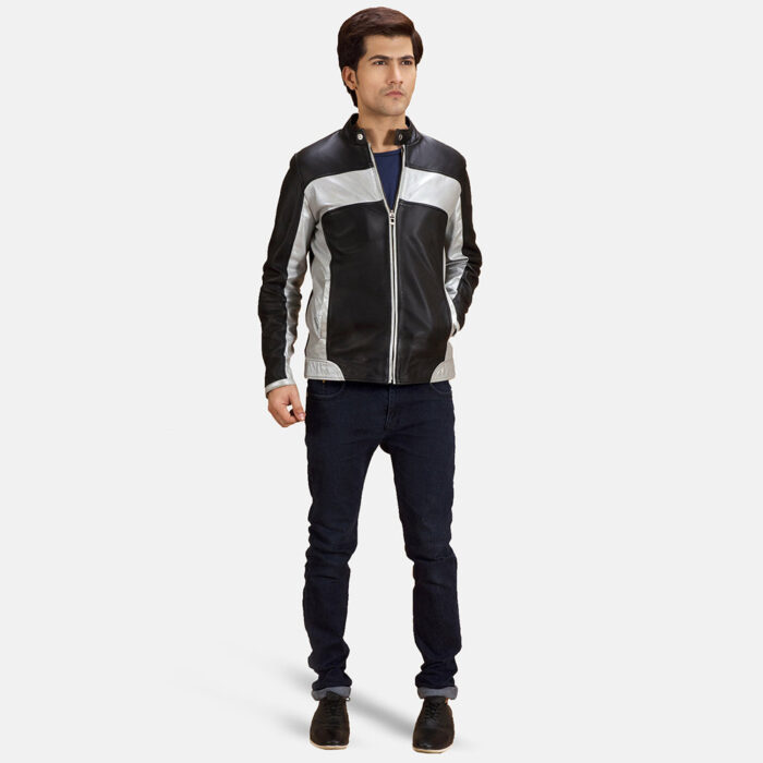 Randolf Silver Black Leather Biker Jacket 4