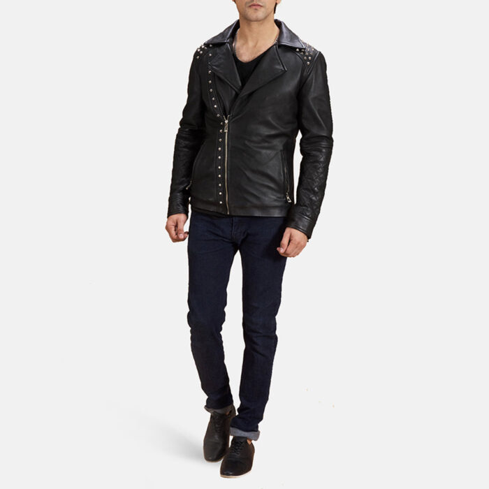 Black Studded Leather Biker Jacket 3