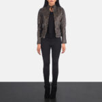 Adalyn Quilted Distressed Brown Leather Biker Jacket 3