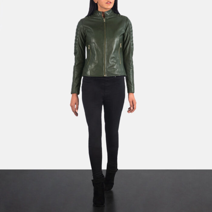 Adalyn Quilted Green Leather Biker Jacket 3