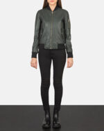 Ava Ma-1 Green Leather Bomber Jacket 3
