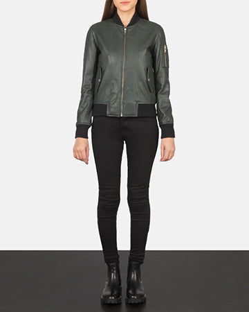 Ava Ma-1 Green Leather Bomber Jacket 3