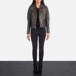 Carolyn Quilted Distressed Brown Biker Jacket 3