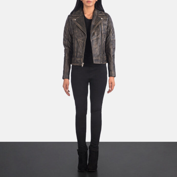 Carolyn Quilted Distressed Brown Biker Jacket 3